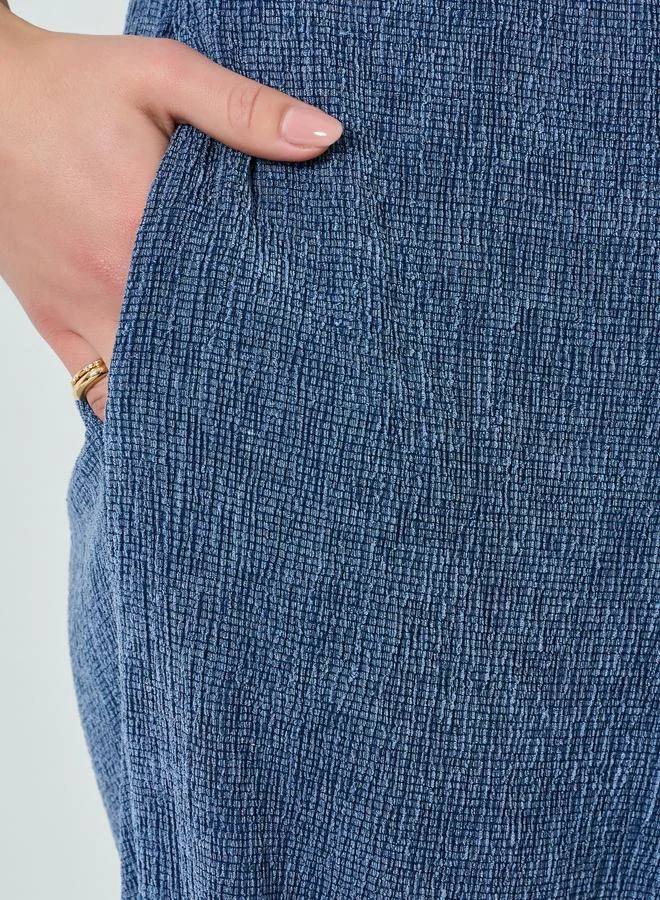 Styli Blue Textured Wide Leg Knit Joggers